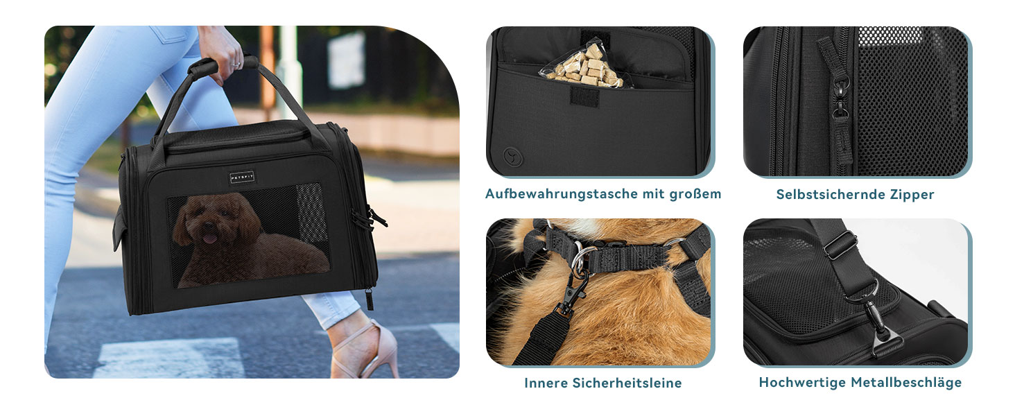 Переносна сумка-переноска для котів та собак Petsfit, розкладний дизайн, з м'яким розкладним килимком, чорна (47x30x30 см)