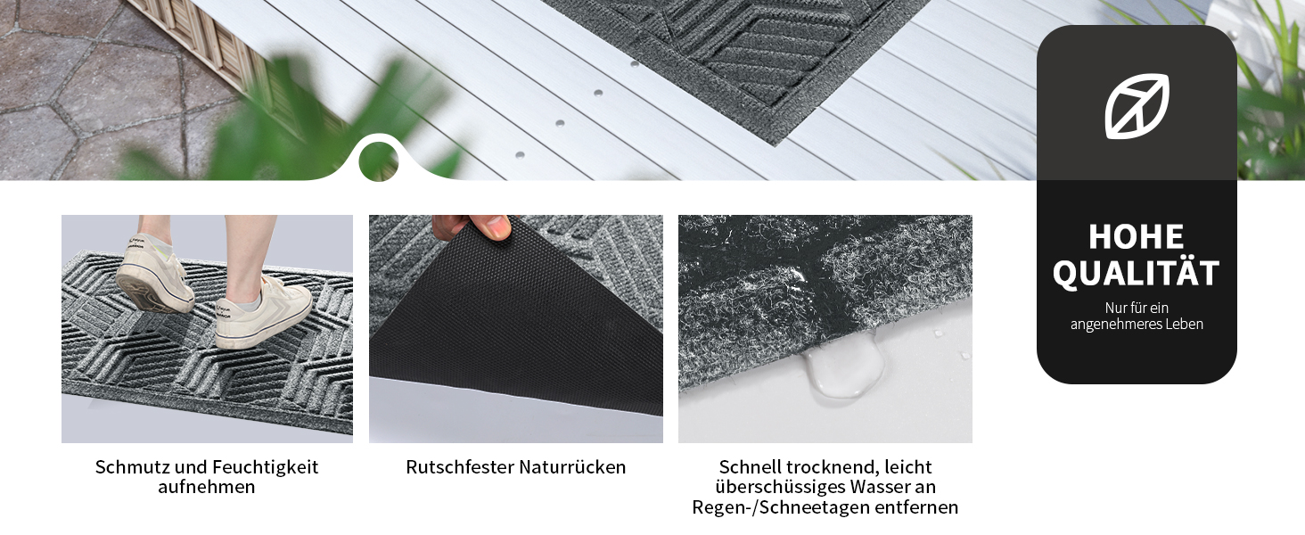 Килимок для дому та вулиці Yimobra - антиковзаючий, миючий, вологостійкий, 75 x 43 см, чорно-сірий