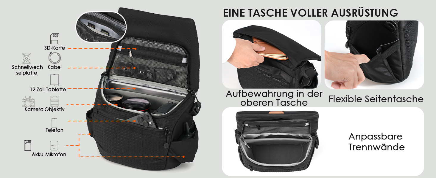 Водонепроникна сумка для камери Thorner - чорна, легка, з регульованим ременем