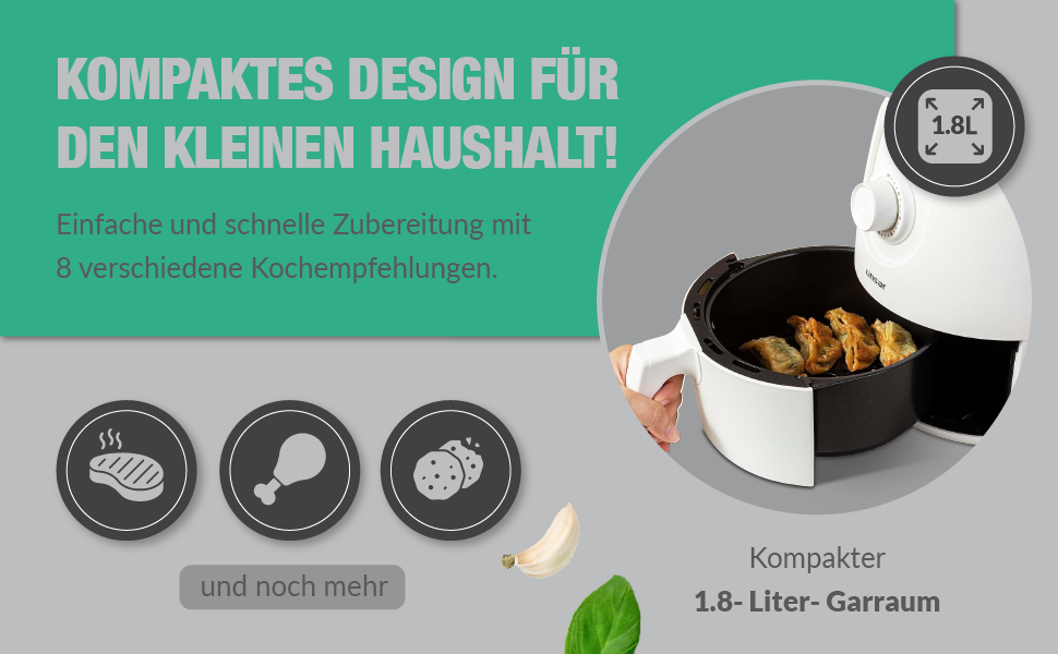 Фритюрниця без олії Mini 1.8L з таймером та функцією підігріву | Airfryer 1200W | Економія енергії та швидкість | Біла