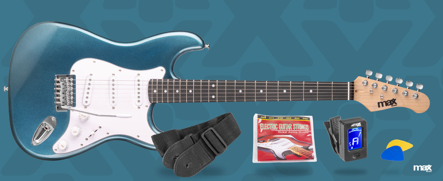 Електрогітара Max GigKit: Комплект з підсилювачем 40 Вт, аксесуарами та чохлом (4/4, блакитний)