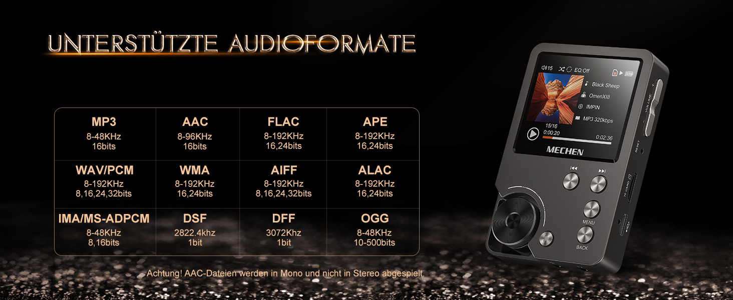 MECHEN M30 MP3 Плеєр Hi-Res з DAC, DSD FLAC, 64GB, Підтримка до 256GB (Сірий)