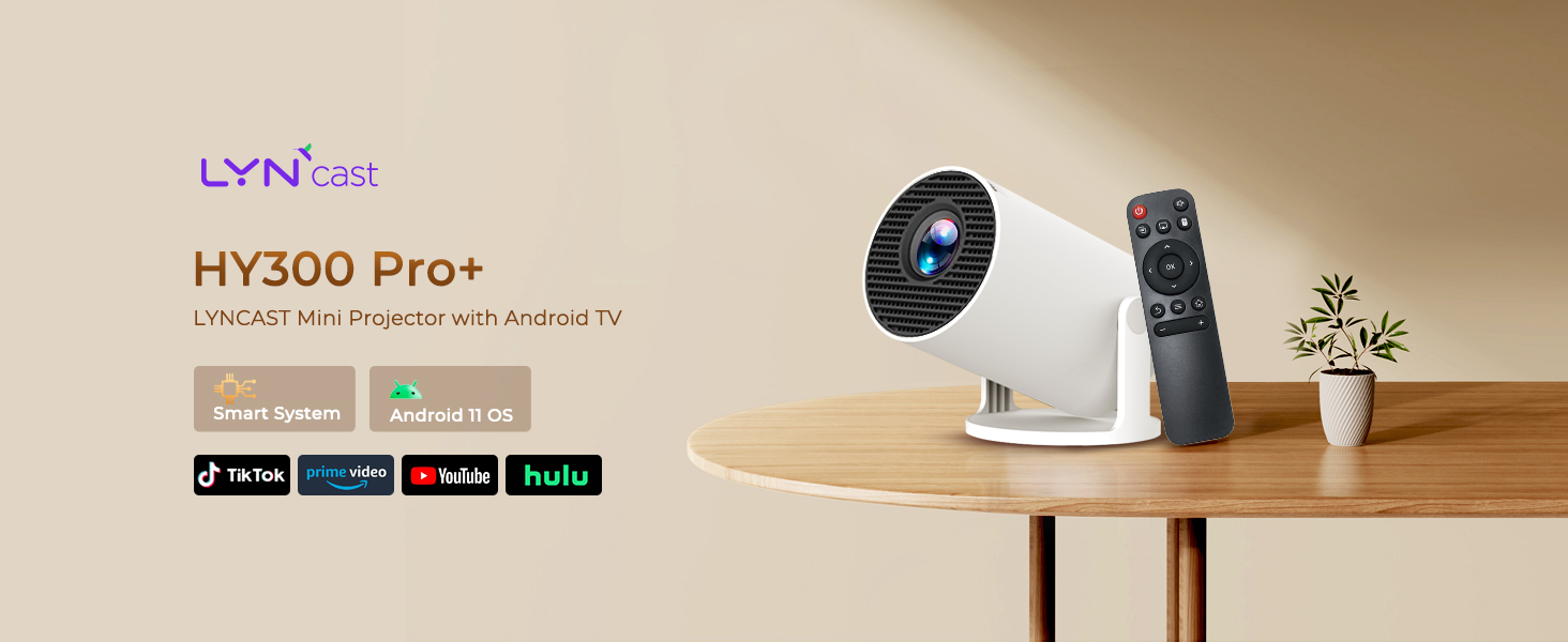 Портативний проєктор LYNCAST з Wi-Fi, Bluetooth та Android 11, 1080P/4K, поворотний на 180°, для дому та на відкритому повітрі (OptiBarrel 005 White)