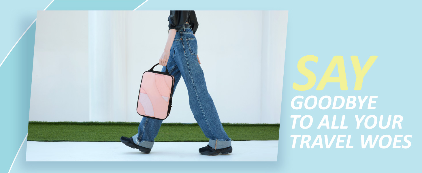 Органайзери для валізи BAGSMART компресійні (4 шт) - чорний/рожевий