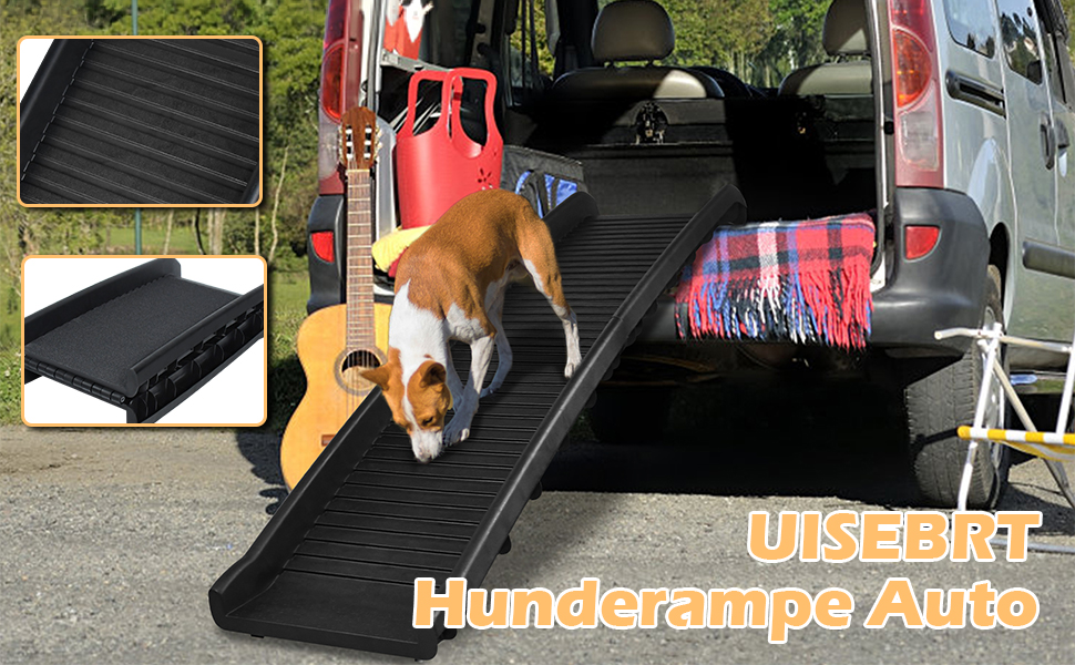 Рампа для собак UISEBRT, складана, для багажника авто, до 90 кг, 156 x 40 см, чорна