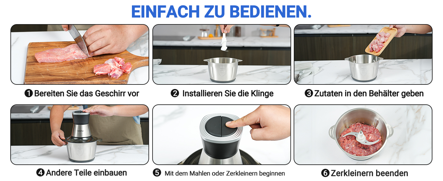 М'ясорубка електрична AMZCHEF для дому з 3 насадками, пристроєм для ковбас та набором кубе | Ідеально для фаршу, ковбасок та домашньої кухні (Сірий)
