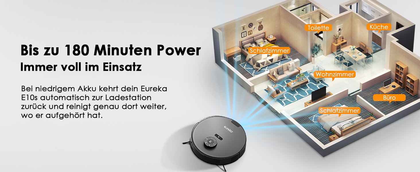 Робот-пилосос EUREKA E10s 2.Gen з вологою тканиною + станція самоочищення (4000Pa, автовизначення килима, підйом мопа, LiDAR-навігація, ідеально проти шерсті тварин, керування через додаток/голос) чорний