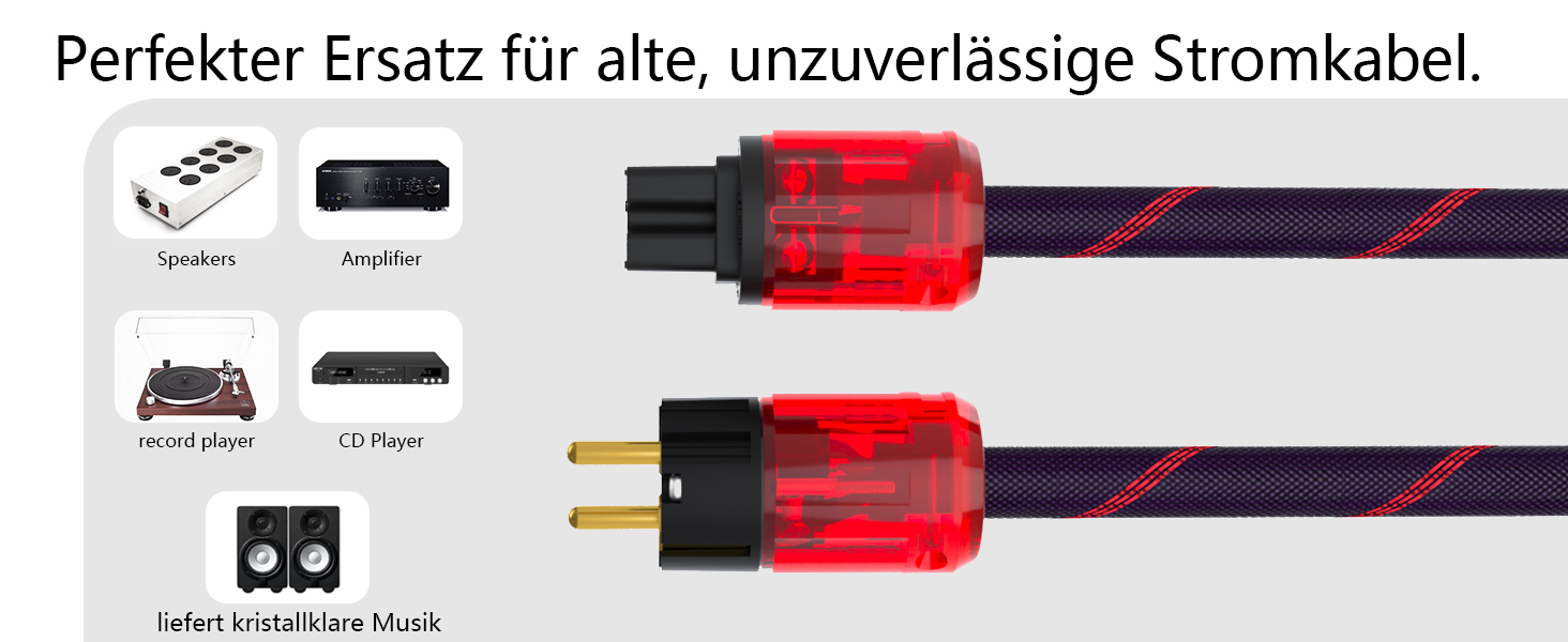 Професійний силовий кабель Profi-Stromkabel 4N OFC (1м) з роз'ємами Schuko та C15, 24K золоте напилення, EMV-екранування для Hi-Fi підсилювачів та CD-плеєрів