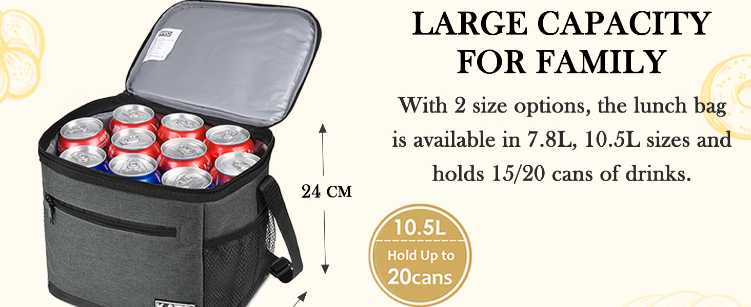 Сумка-ланч Kato Tirrinia для чоловіків: ізольована, 10.5L, з регульованим ремінцем, для роботи, фітнесу, школи, пікніків. Термосумка, витримує витоки, складається. Колір: темно-сірий