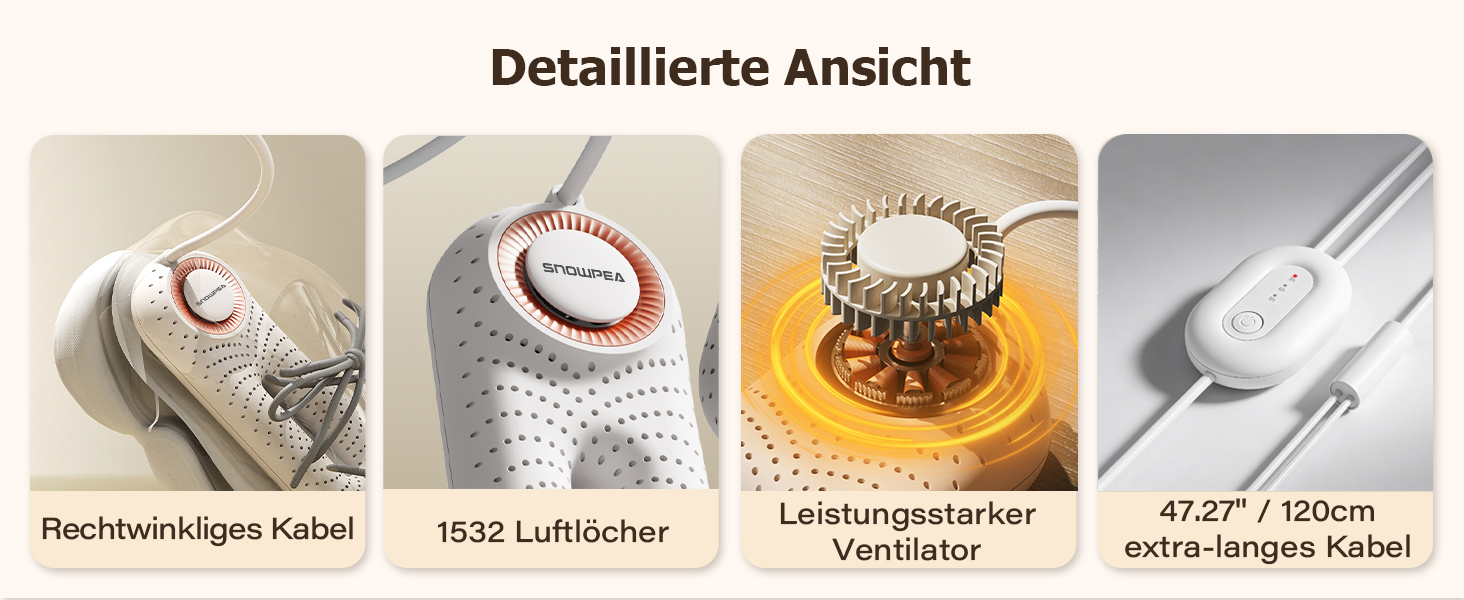 Сушарка для взуття електрична Snowpea Ultra з вентилятором, 37 Вт, швидке сушіння гарячим повітрям, біла