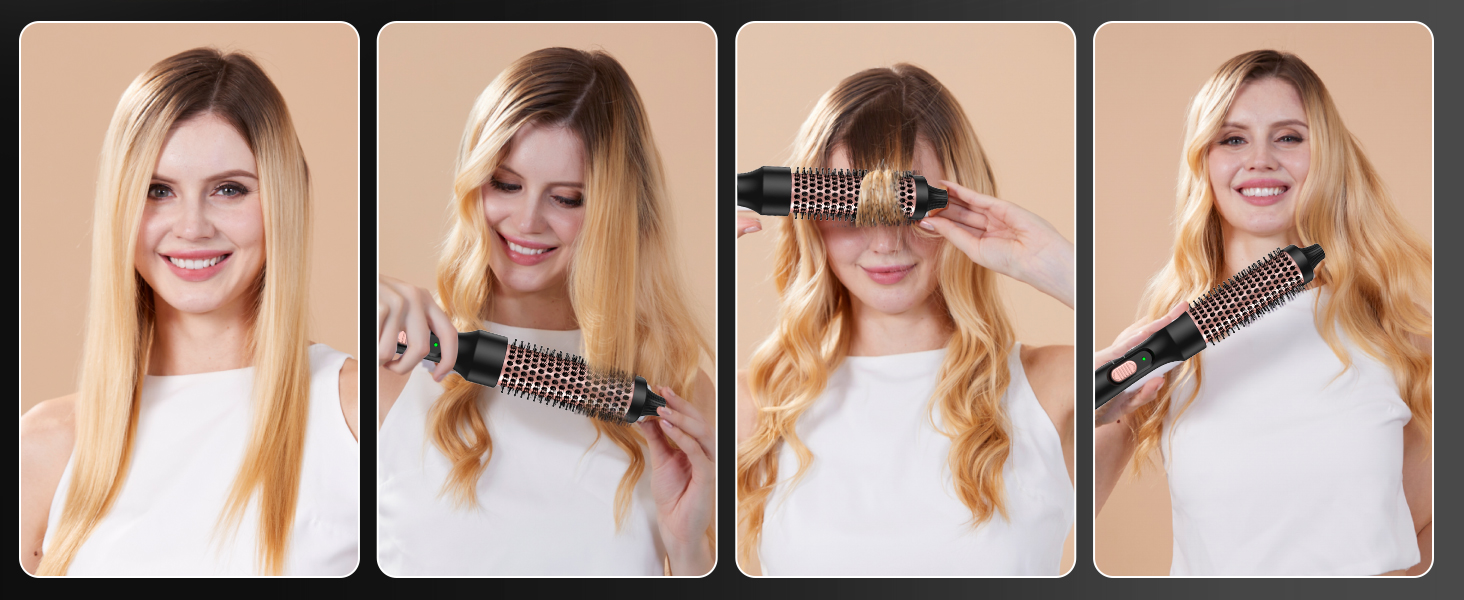 UKLISS Стайлер для волосся 6-в-1 Airbrush | Професійний набір Air Styler - 1000W | Фен-щітка, плойка, фен, для локонів, об'єму та випрямлення (Рожеве золото)