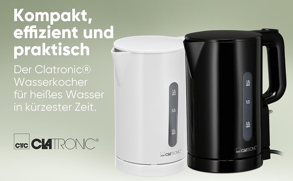 Електричний чайник Clatronic WK 3834 білий: 1л, 900W, BPA Free, захист від перегріву