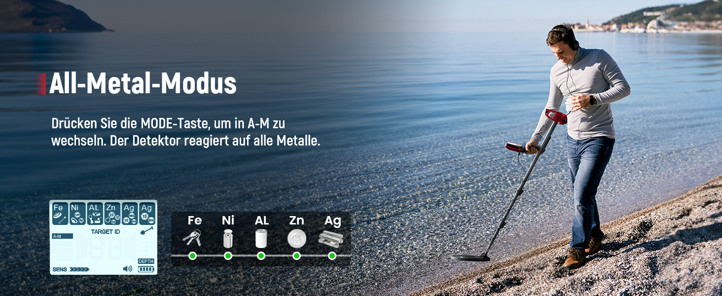 Металодетектор KAIWEETS 2025: 5 режимів, водонепроникний, для дорослих та дітей, з навушниками та лопаткою