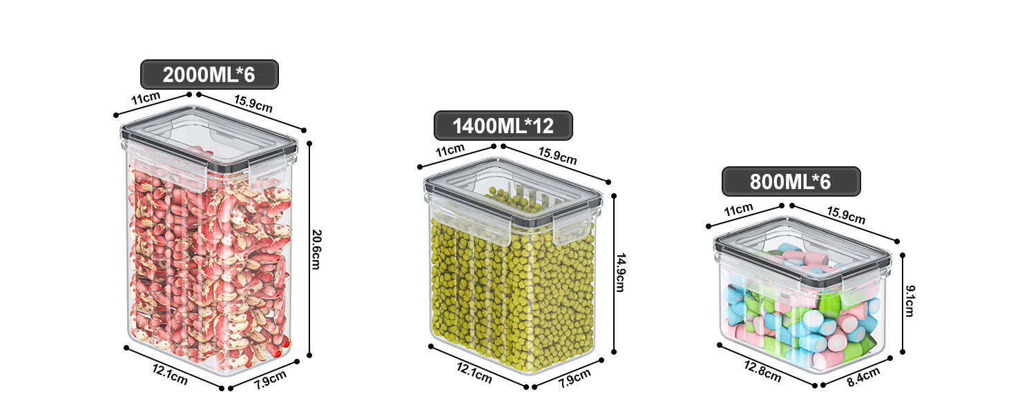 Набір контейнерів для зберігання продуктів 24 шт. – герметичні бокси з кришкою, органайзер для кухні, для борошна, цукру, мюслі та ін., з етикетками та маркером, для кухні та холодильника, 33,6 л