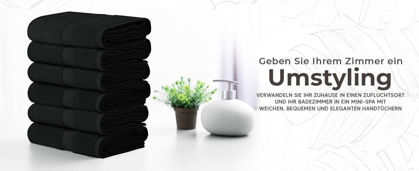 Набір банних рушників Utopia Towels, 100% бавовна, 60x120 см, 6 шт, м'які та гігроскопічні рушники для душу, басейну та готелю (Чорний)