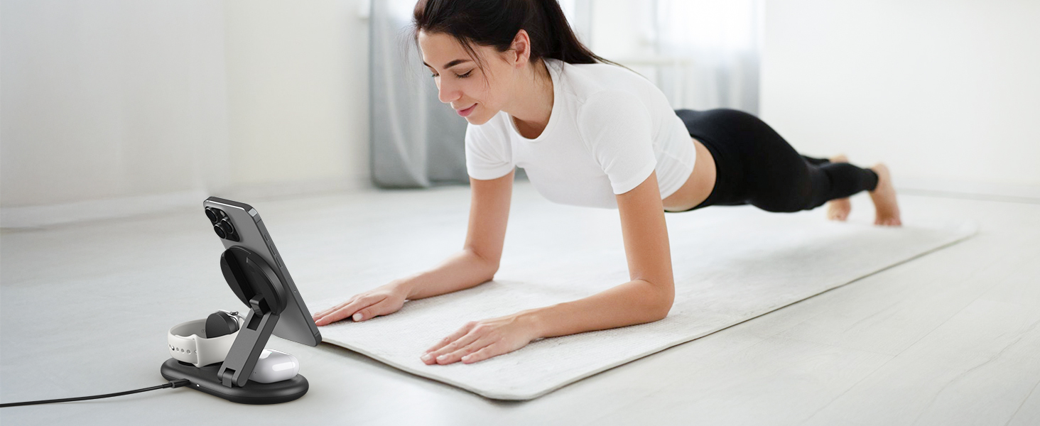 Портативна зарядная станція 3-в-1 для Apple Watch та iPhone з MagSafe, сумісна з iPhone 17, 16, 15, 14, 13, 12, AirPods Pro (біла)