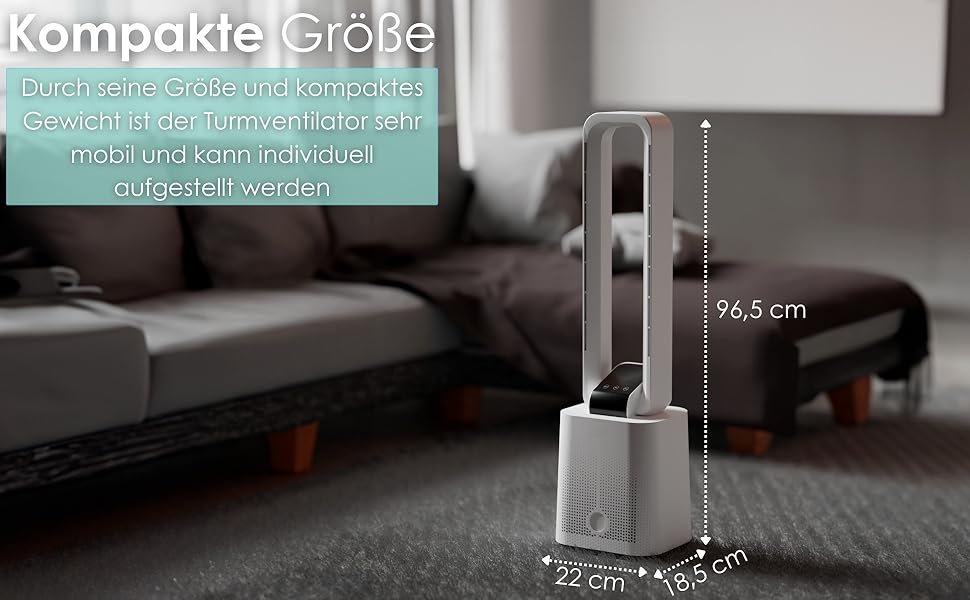 Тиха та потужна колонка-вентилятор Tower Fan з дистанційним керуванням, LED-дисплеєм, 3 режимами та таймером 15 годин (Granada White)