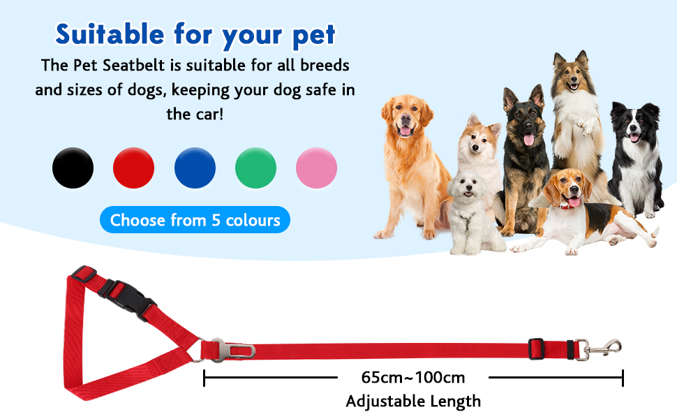 Автомобільний ремінь безпеки для собак, поводок для собак у машині, кріплення до підголівника, міцний поводок, шлейка для собак, котів та домашніх тварин (червоний)