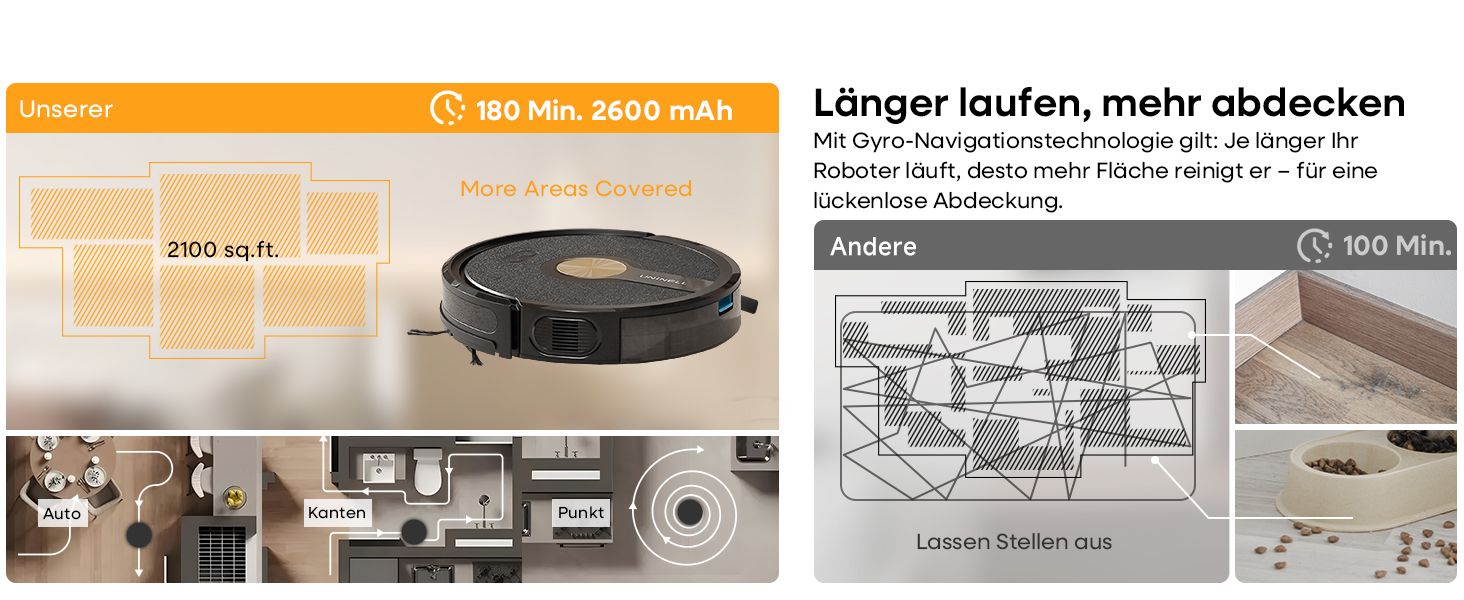 Робот-пилосос з функцією миття 5000Pa, 3-в-1 з часом роботи 180 хв, для тварин, з керуванням через додаток, чорний