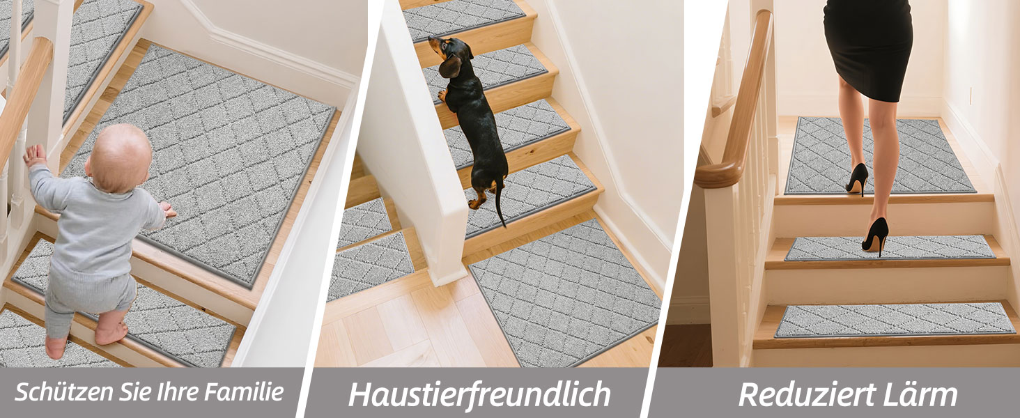 Ковзаючі сходи COSY HOMEER, 15 шт., 70 x 22 см, антиковзаючі, самоклеючі, машинне прання, 100% поліестер, TPE-підкладка, для дітей, літніх людей та домашніх тварин, сірий та білий