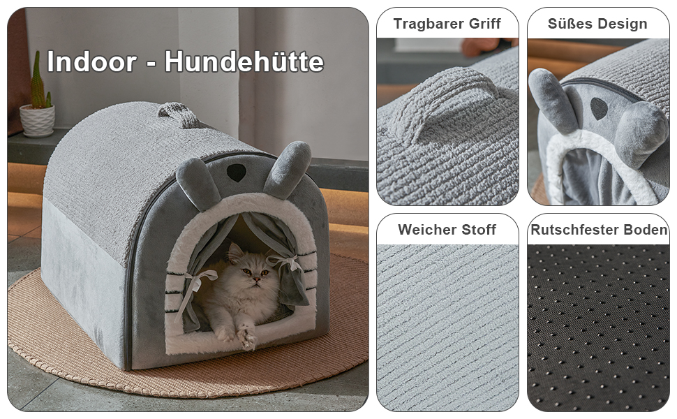 Будка для собак середнього розміру Jiupety з завісою, портативна переносна будка для собак, розмір L (61x45x45 см), сіра, знімний м'який лежак