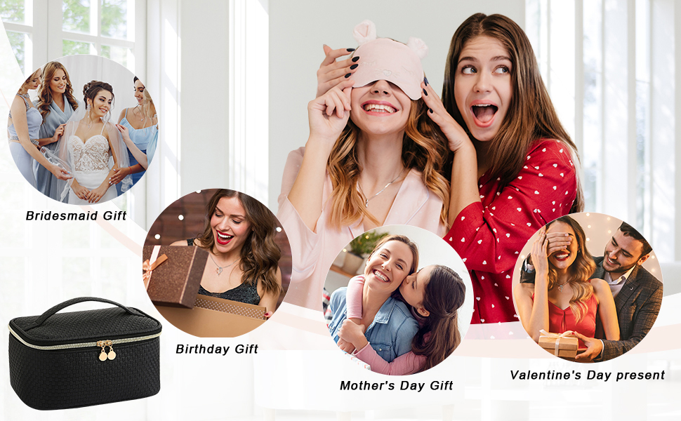 Жіноча косметичка для подорожей, водонепроникна, з відділенням для пензликів, з PU шкіри, велика, органайзер, косметичка для макіяжу (Хвилястий зелений, Елегантний чорний)