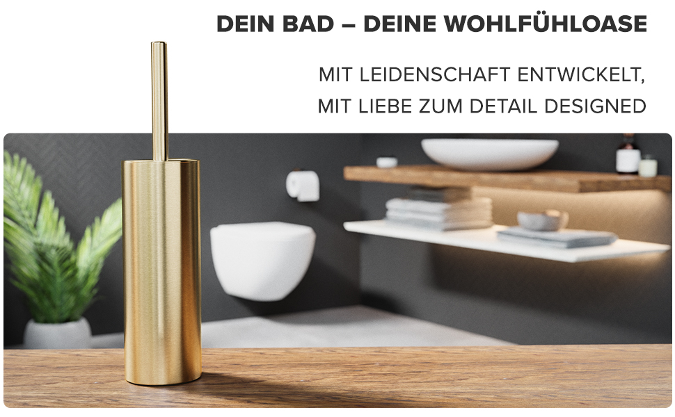 Набір для чищення унітазу Ingoy | Силіконова щітка для унітазу | Чорний | з нержавіючої сталі з кришкою | для ванної кімнати та гостьового WC | Змінний насадок | Дизайн Silvolles (Золотий)