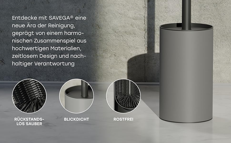 Силіконова щітка для унітазу SAVEGA з нержавіючої сталі та захистом від бризок - сірий колір