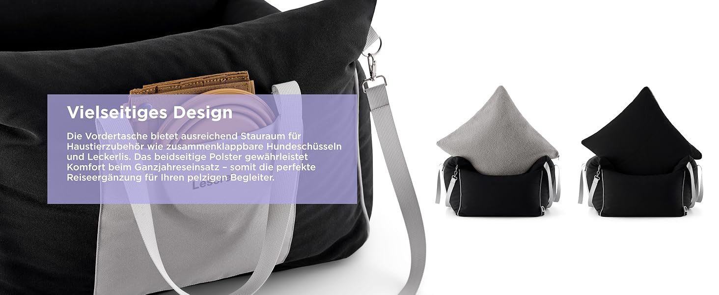 Автокрісло для собак Lesure - чорне, 58x56x33 см, з водонепроникним покриттям та кишенями