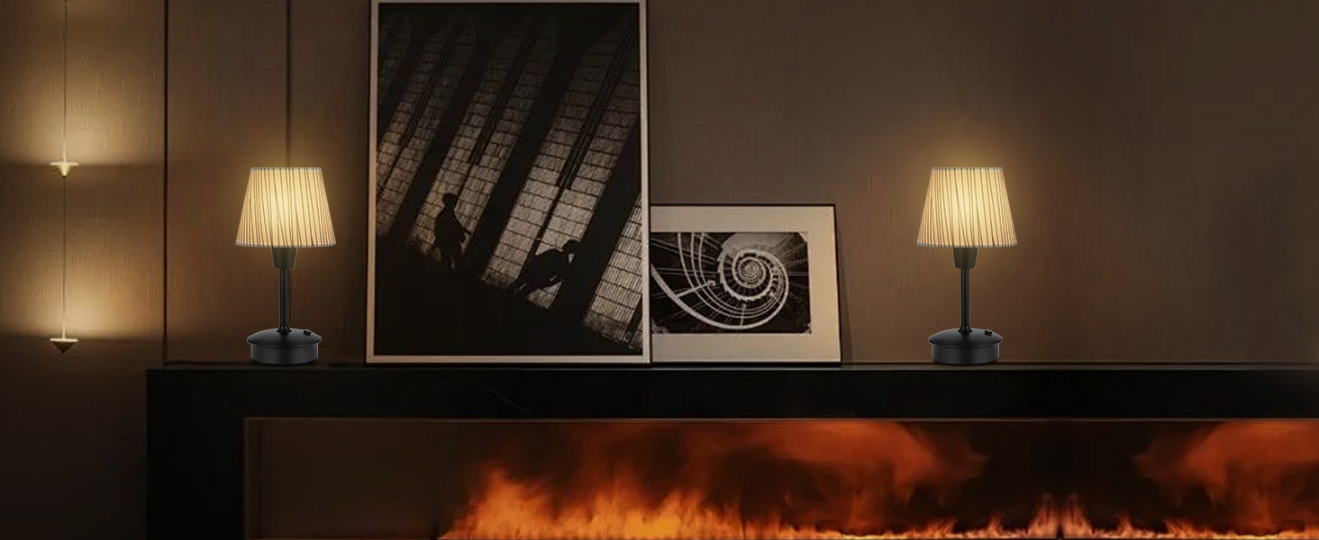 Акумуляторна настільна лампа: портативна, бездротова з димером, для дому та саду, з абажуром з льону, антична металева біла, з смугастим абажуром (чорно-білий)