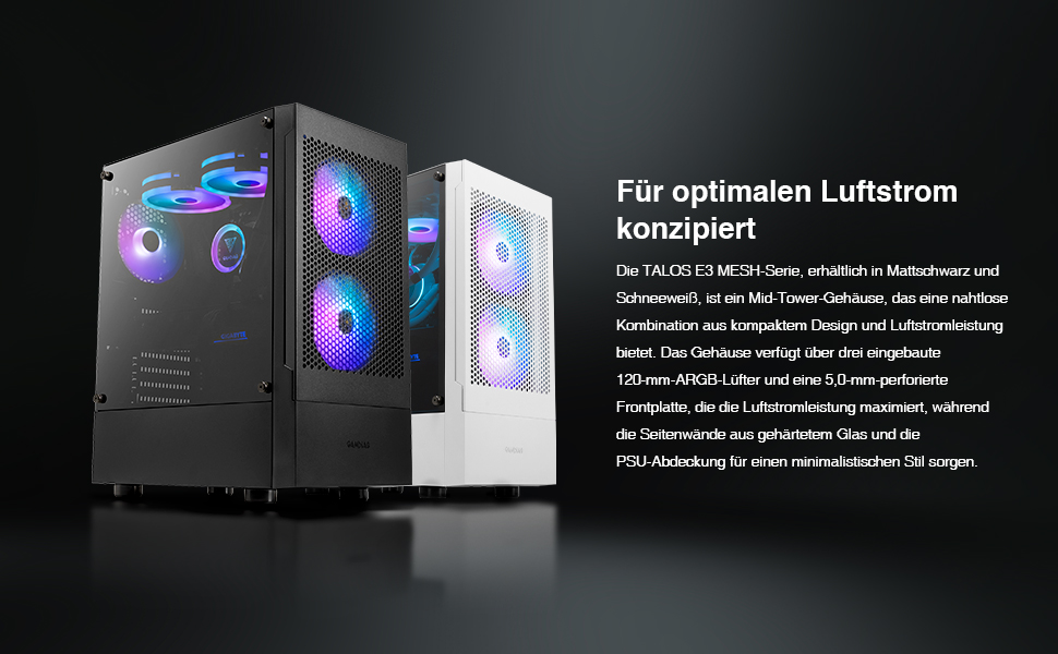 Корпус для ПК Gamdias TALOS E3 Mesh White - Mid-Tower з 3 RGB вентиляторами, сітчаста передня панель, скло, PSU-кришка