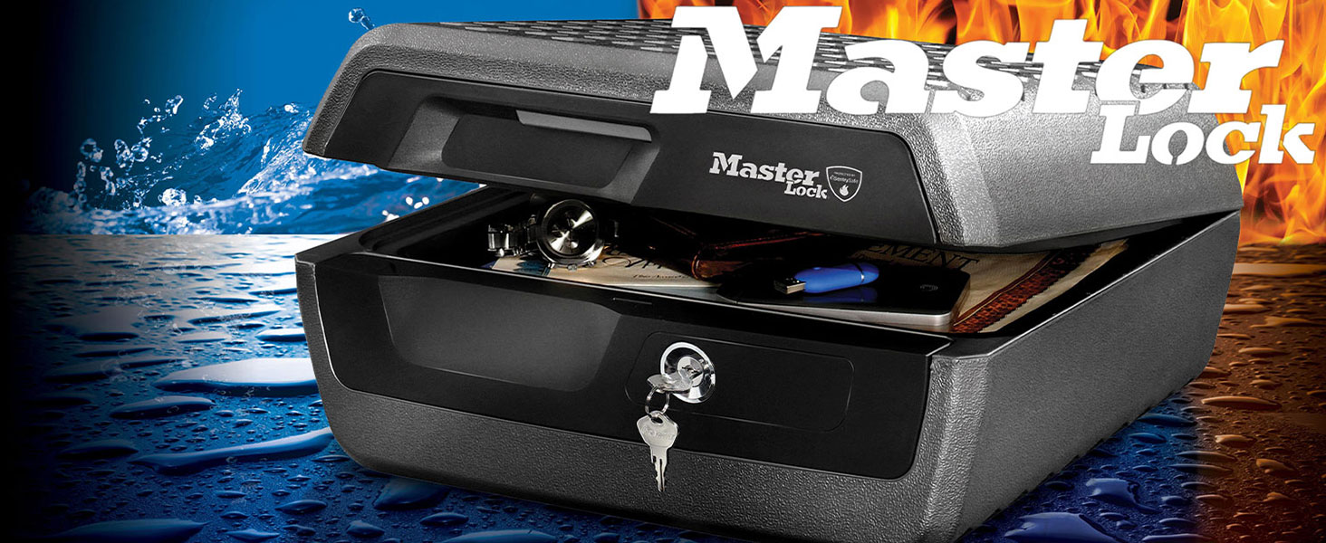Master Lock Fire & Water Resistant Security Safe - Large Key Lock Box for ID Cards, A4 Documents, Small Electronics, Jewelry - 10L Capacity