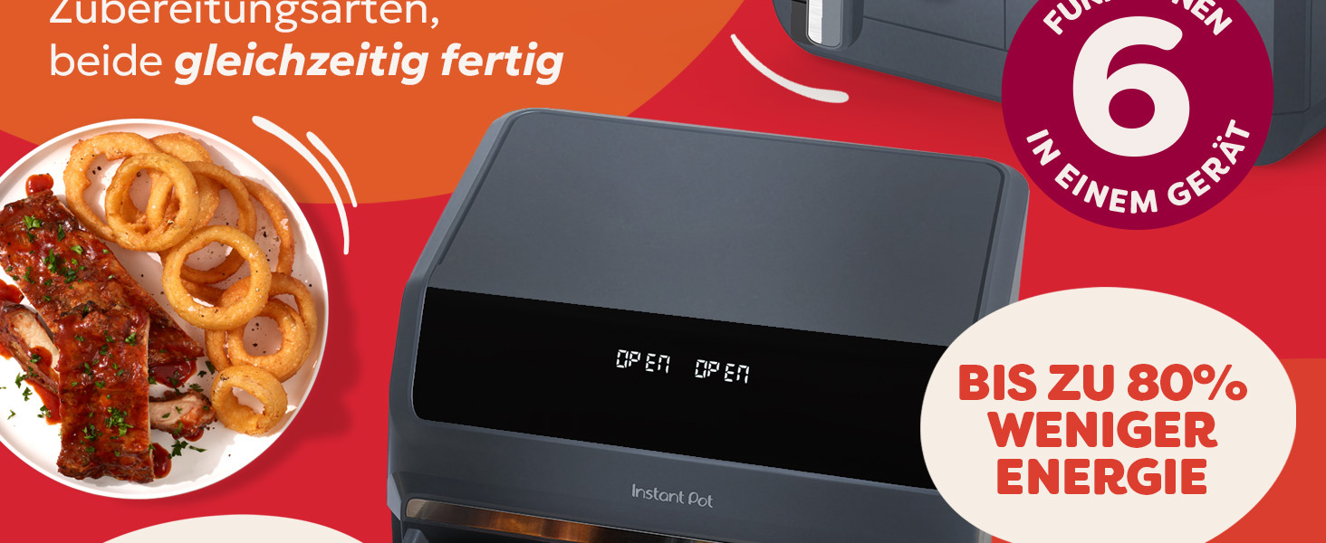 Фритюрниця повітряна Instant Pot Vortex Compact Trüffel Grau 5 л з сіткою, сімейна, 4-в-1: фритюрниця, сушарка, духовка, підігрівач, антипригарне покриття, легко мити, придатна для миття в посудомийній машині. Колір: сірий
