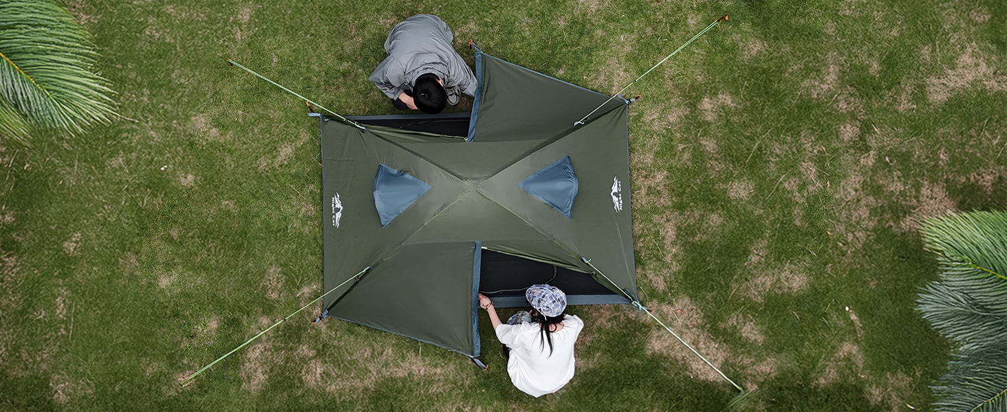 Намет Night Cat Camping для 2 осіб: Водонепроникний, легкий, 3 сезони, з тамбуром, зелений