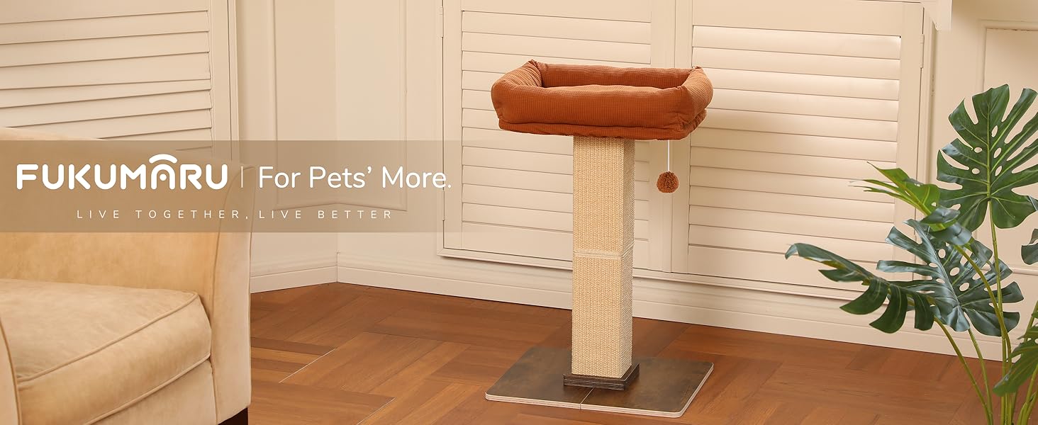 Дерево для котів FUKUMARU, 73 см, з платформою 46 x 36 см, ретро-стиль, з місцем для відпочинку, великий краш-тур з ліжком, з натурального сизалю та масивного дерева. XL
