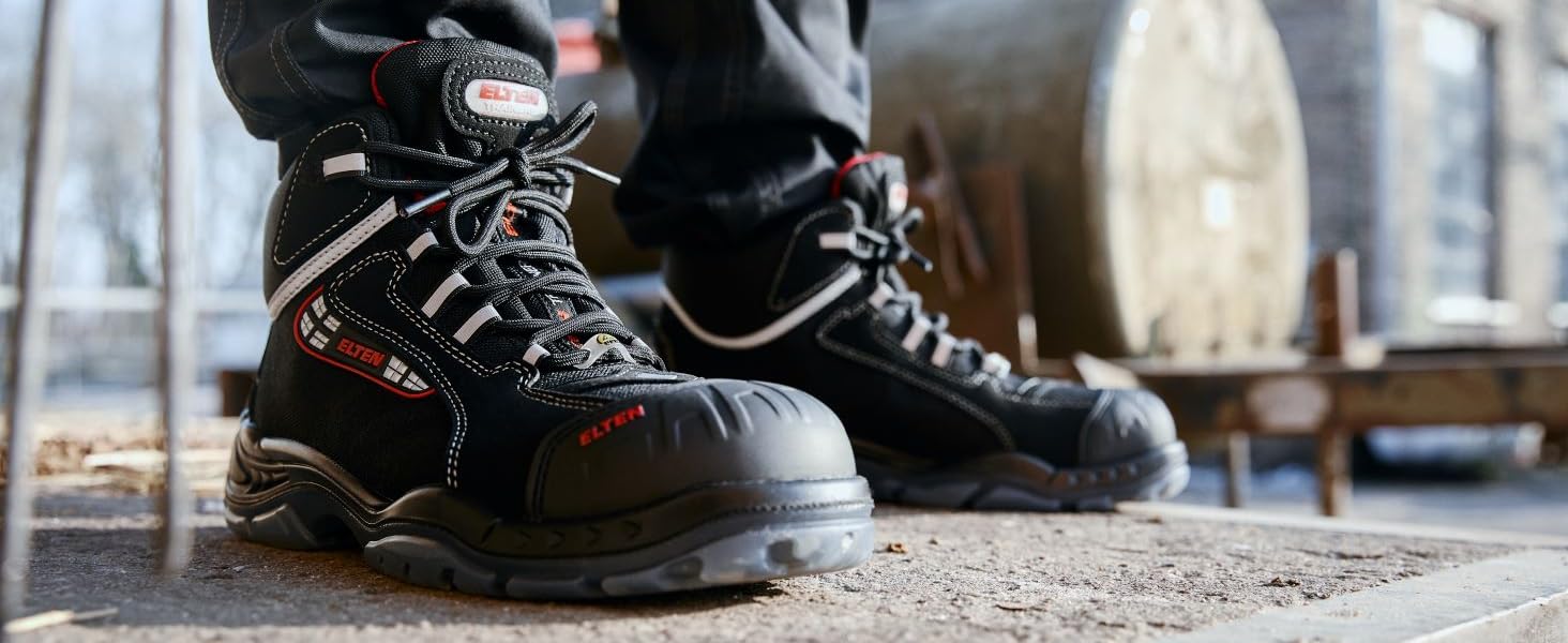 Робочі черевики ELTEN SANDER Pro ESD S3 для чоловіків, текстиль, пластикова капа (легша за сталеву), чорно-червоні, розмір 44 EU Single