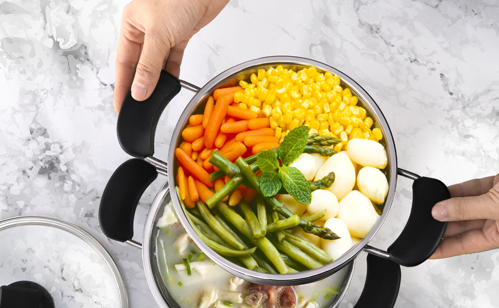 ZENFUN Stainless Steel Steamer Pot with Basket, 1.6 Liter Soup Pot with Glass Lid, Mini Steamer Cookware with Handle for Vegetables, Sauce for Stove, Induction, Gas, Electric, Grill