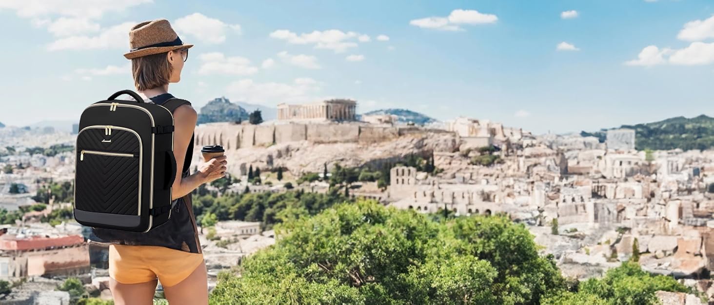 LOVEVOOK Рюкзак для ручної поклажі, 40L, жіночий, для подорожей, великий, водонепроникний, з відділенням для ноутбука 17 дюймів, валіза-рюкзак, для подорожей, роботи, бізнесу, білий, кофейний колір