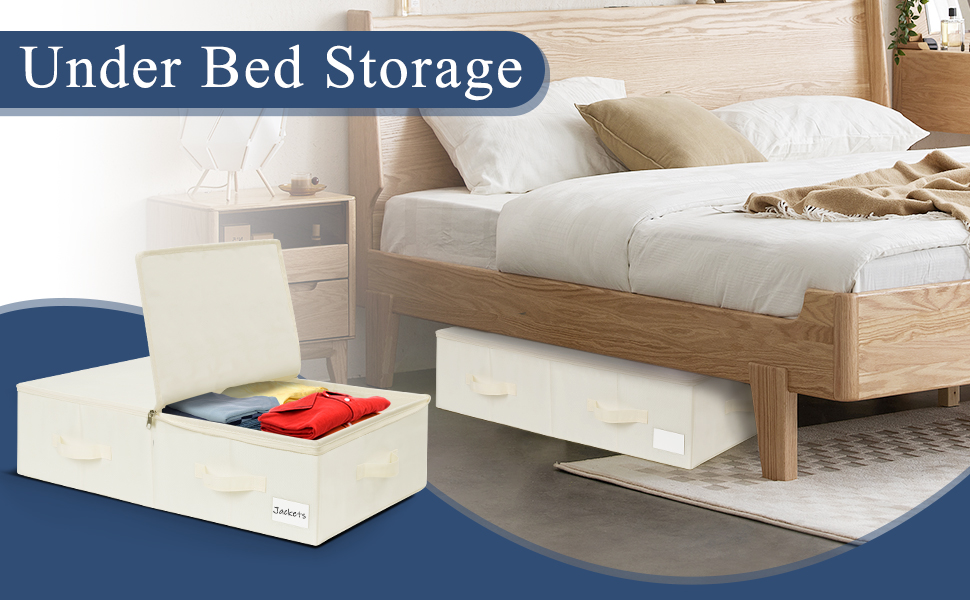 Комод під ліжко Lannvan, 2 шт. Коробки для зберігання під ліжко з кришкою, складні, з 4 посиленими ручками, для одягу, постільної білизни, ковдр, подушок (70 * 41 * 18 см), Бежевий