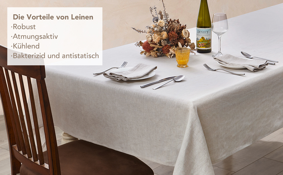 DAPU Linen Tablecloth, 100% French Natural Linen Rectangular Tablecloth 140×220cm (Natural Linen, 140 x 220 cm)