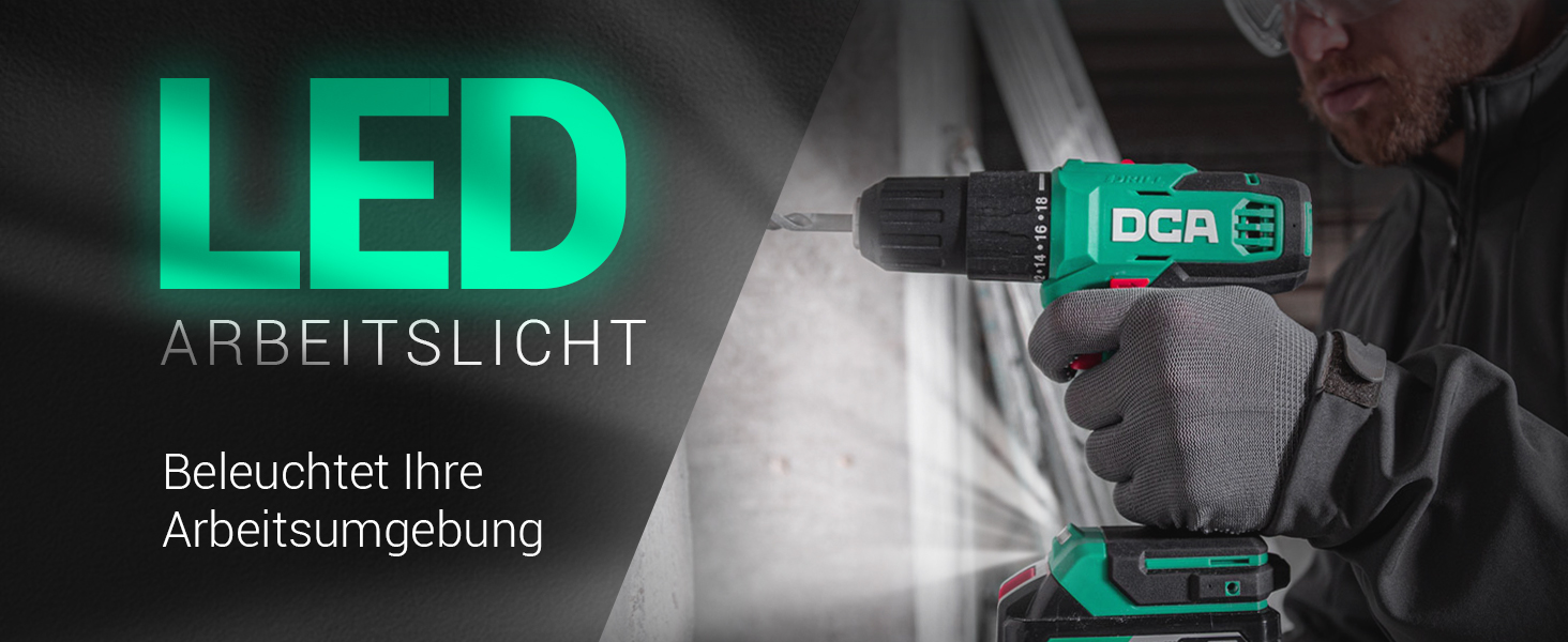 Акумуляторний ударний дриль-шуруповерт DCA 20V, 40 Нм, 13 мм, 22500 уд./хв, 18+1+1, комплект з 14 біт для бетону, металу, дерева