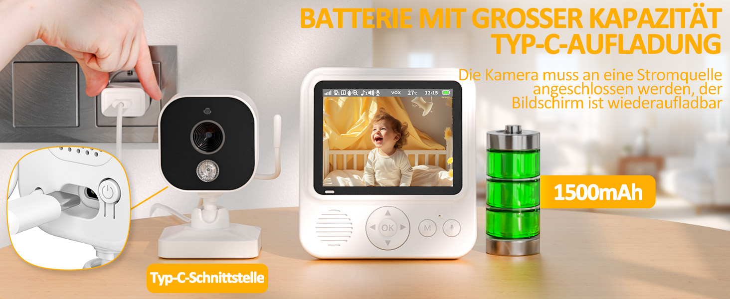 Дитячий відеоняня OBVHNUA з камерою 720p IPS, 2.8' екраном, акумулятором 2000mAh, цифровим зумом, функцією VOX, двостороннім аудіо, нічним баченням, контролем температури та колисковою