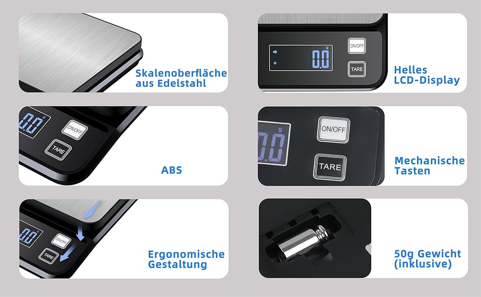 Кухонні ваги HOWEIFULL Digital 15 кг з великою поверхнею, USB зарядка, харчові, з нержавіючої сталі, точність 1 г (Чорний)