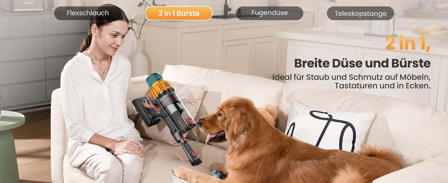 Акумуляторний пилосос SICBCGB 48000Pa/550W/70 хвилин, 2.0L з HD-дисплеєм, антизаплутана щітка, док-станція, самостійна підставка, 11-шарова фільтрація для шерсті тварин та авто, золотий колір