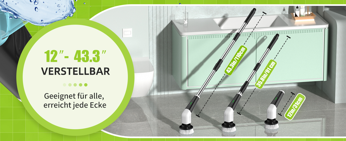 Електрична щітка для прибирання YKYI з 8 насадок, водонепроникна IPX7, для ванної, підлоги, кухні (біла)