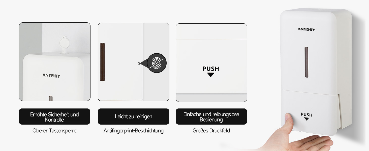 Anydry Ручний дозатор для мила на стіну, 800 мл, з вікном, для дому та бізнесу, білий
