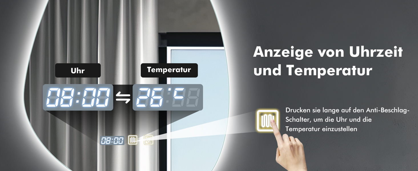 Круглий дзеркало для ванної кімнати з LED-підсвічуванням, 60 см, функція запобігання запотіванню, сенсорне управління & Bluetooth, регулювання яскравості, 3000K/4000K/6500K, HD-загартоване скло, дзеркало для ванної кімнати зі світлом (500*700 мм - крапельна форма)