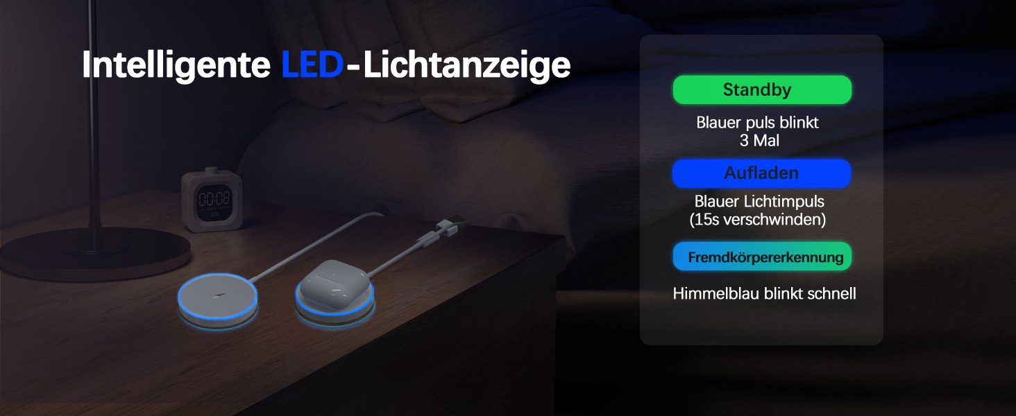 Бездротовий зарядний пристрій для iPhone, AirPods: LED-зарядка з двома портами (фіолетовий)