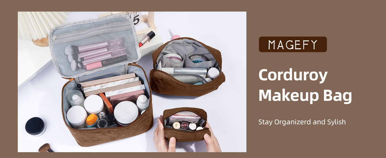 Косметичка MAGEFY: 2 шт. бежева + 3 шт. коричнева. Органайзер для макіяжу, дорожній, з відділеннями