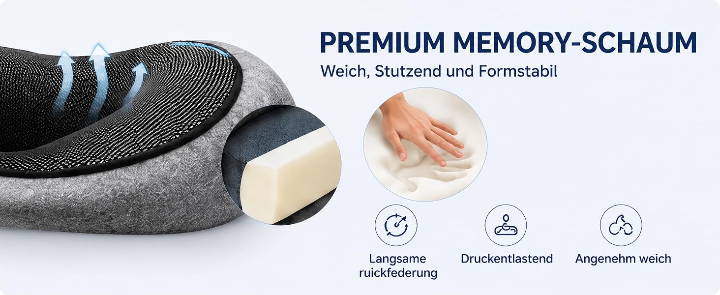 Ергономічна подушка для подорожей під шию з ефектом пам'яті (Memory Foam), темно-сіра